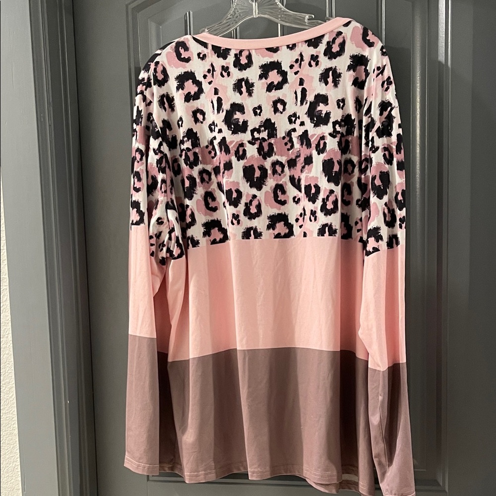 Pink Leopard Colorblock V-Neck Top - Picture 8 of 8